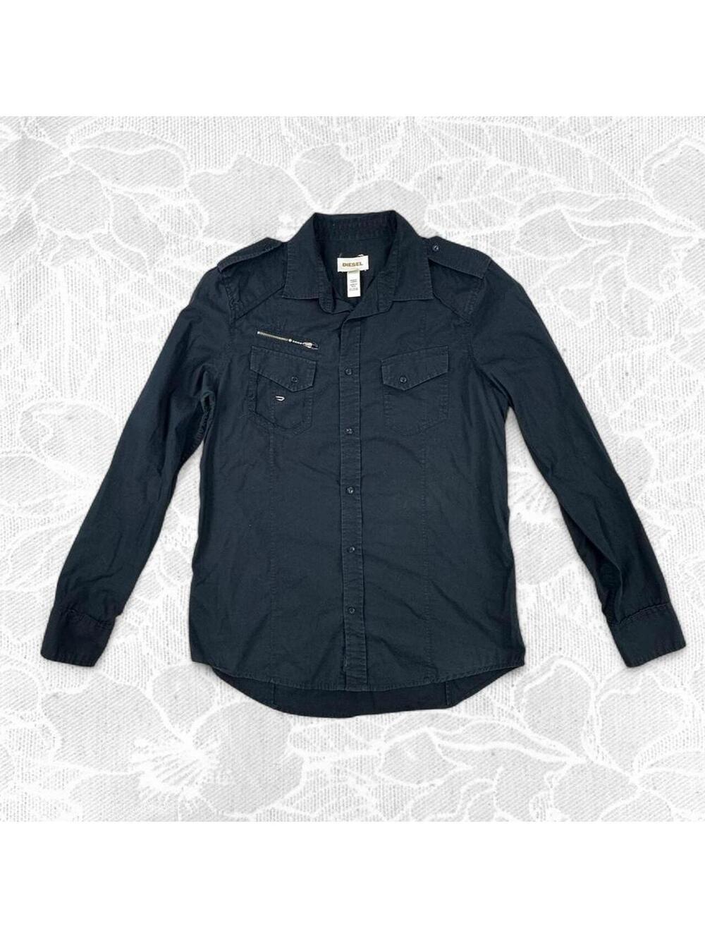 Diesel Vintage Black Button-Up Military-Style Long Sleeve - Large